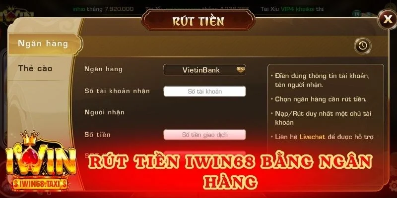 Rút tiền IWIN68 bằng ngân hàng