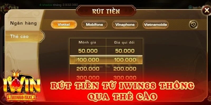 Rút tiền từ IWIN68 thông qua thẻ cào